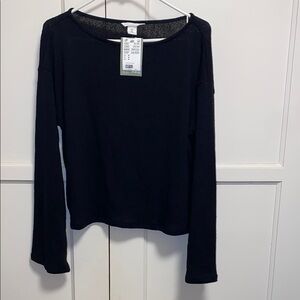 H&M Medium Black Wide Neck Long Sleeve Top